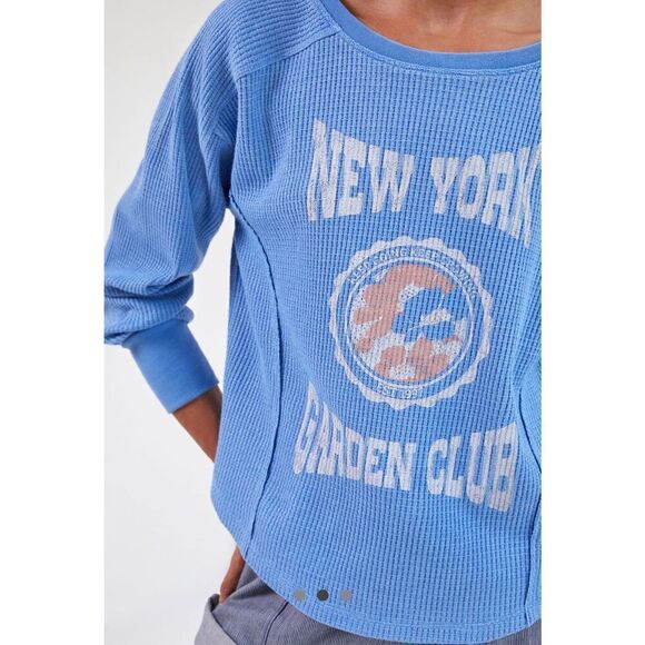 Daily Practice Anthropologie New York Garden Club Blue Waffle V Back L - Picture 2 of 10